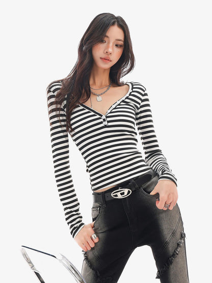 QIUQIU STUDIO Striped V-neck Slim Fit Women&