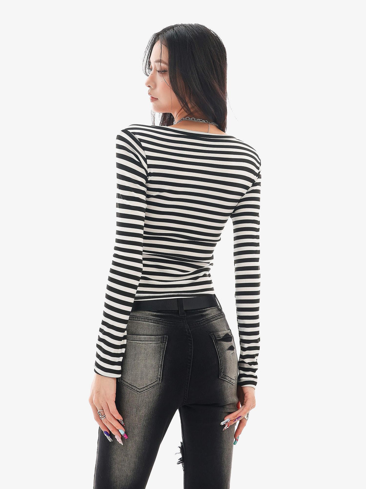 QIUQIU STUDIO Striped V-neck Slim Fit Women&