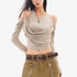 QIUQIU_STUDIO_Studded_Cowl_Neck_Cold_Shoulder_Loose_Fit_Women&
