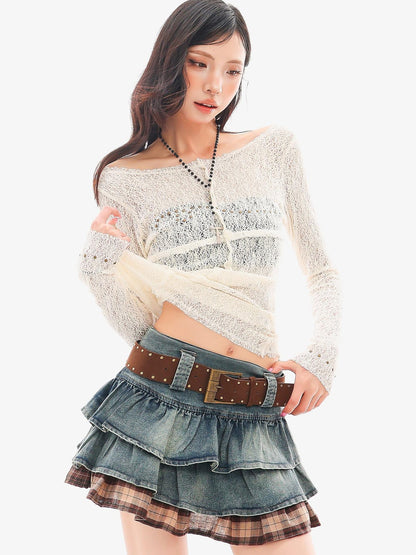 QIUQIU STUDIO Studded Lace Spliced Sheer Women&