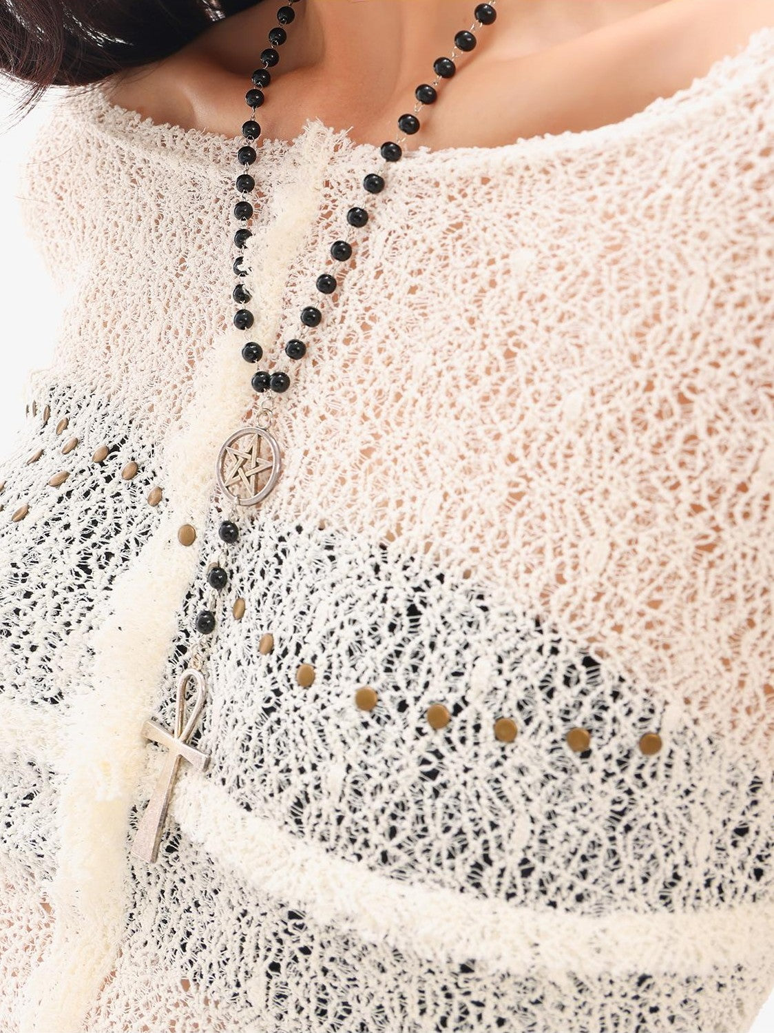 QIUQIU STUDIO Studded Lace Spliced Sheer Women&