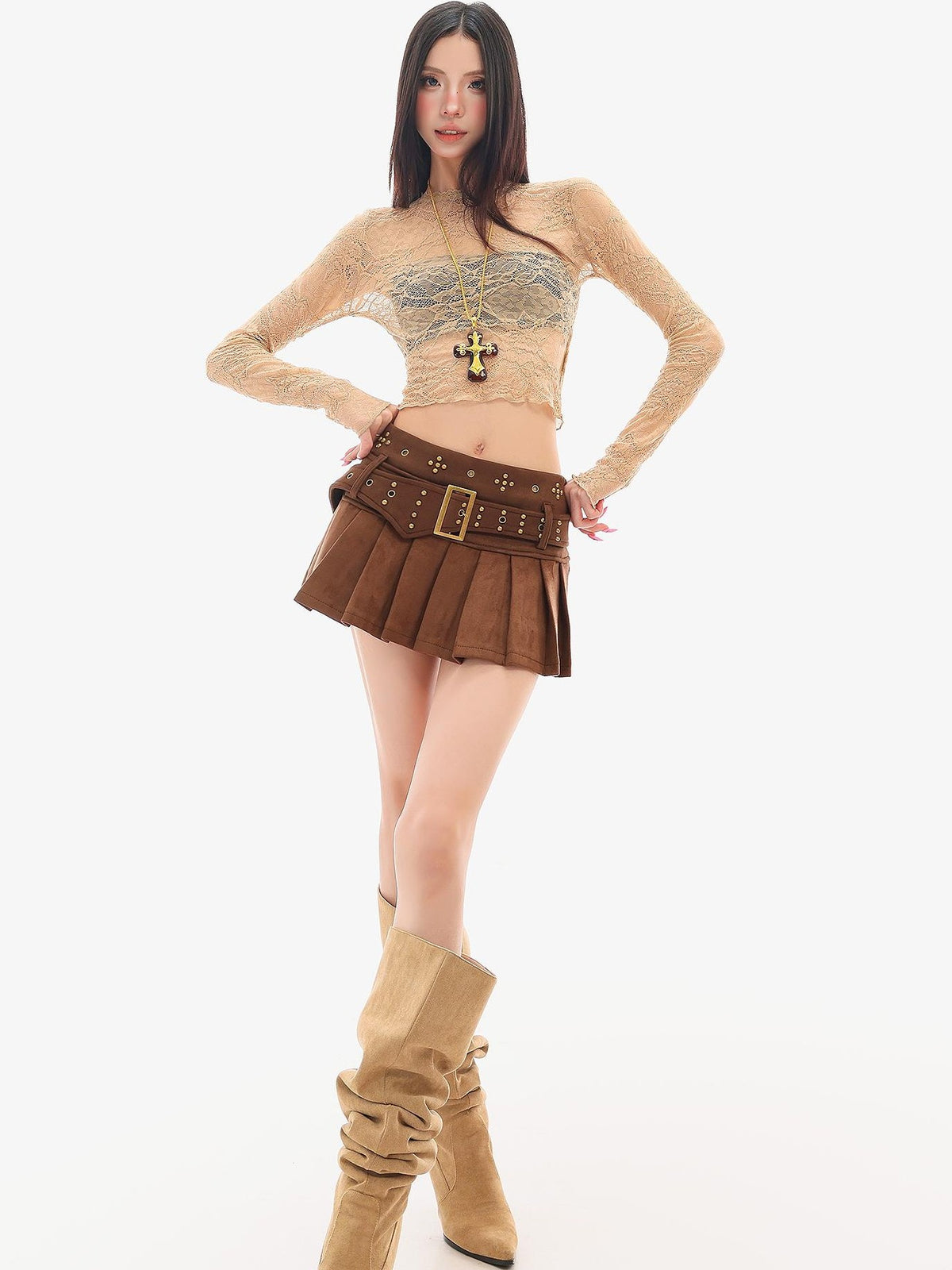 QIUQIU STUDIO Studded Pleated A Line Women&
