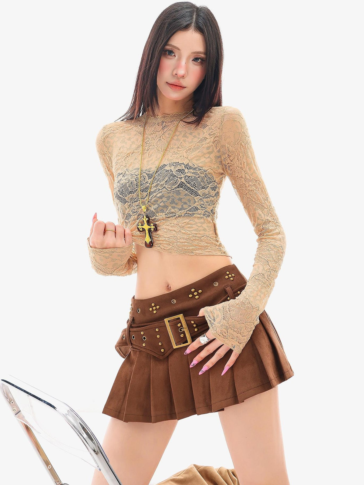 QIUQIU STUDIO Studded Pleated A Line Women&