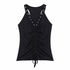 QIUQIU_STUDIO_Studded_Ruched_Drawstring_V-neck_Women&