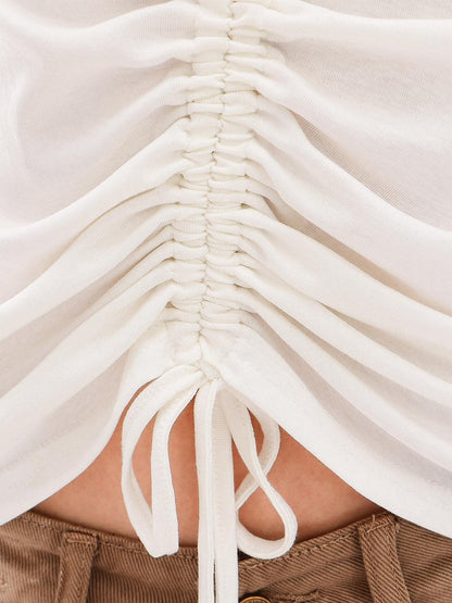 QIUQIU STUDIO Studded Ruched Drawstring V-neck Women&