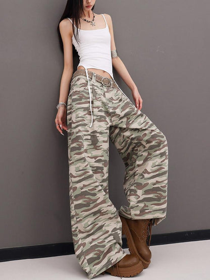 QIUQIU STUDIO Tall Camo Harem Paratrooper Pockets Zipper Fly Women&