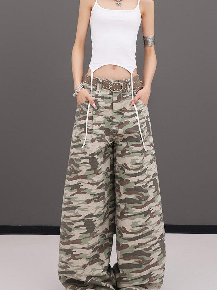 QIUQIU STUDIO Tall Camo Harem Paratrooper Pockets Zipper Fly Women&