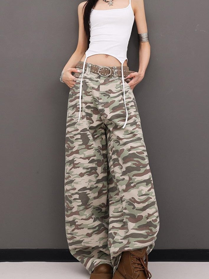 QIUQIU STUDIO Tall Camo Harem Paratrooper Pockets Zipper Fly Women&