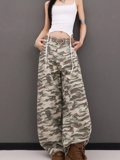 QIUQIU STUDIO Tall Camo Harem Paratrooper Pockets Zipper Fly Women&