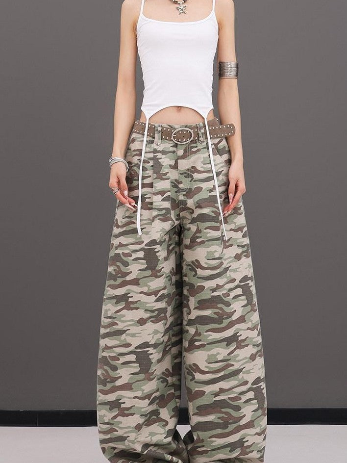 QIUQIU STUDIO Tall Camo Harem Paratrooper Pockets Zipper Fly Women&