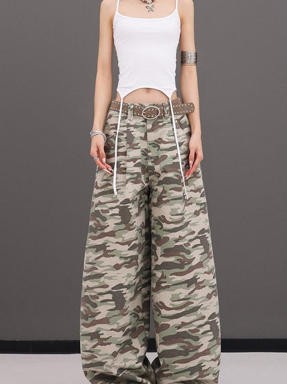 QIUQIU STUDIO Tall Camo Harem Paratrooper Pockets Zipper Fly Women&