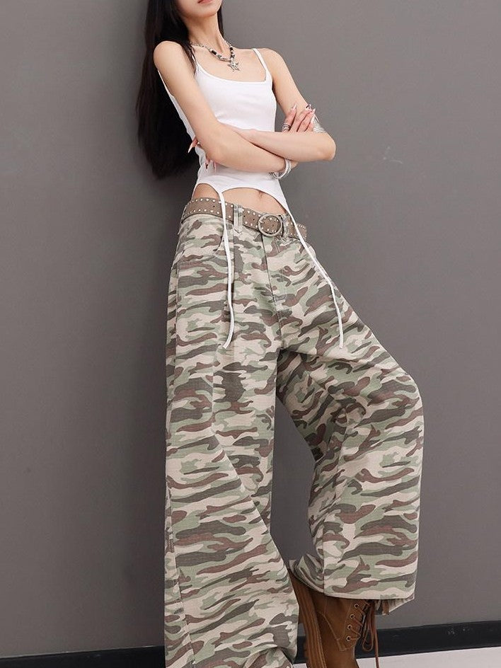 QIUQIU STUDIO Tall Camo Harem Paratrooper Pockets Zipper Fly Women&