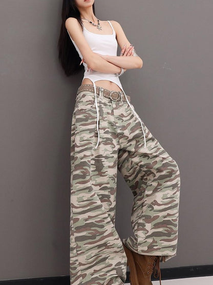 QIUQIU STUDIO Tall Camo Harem Paratrooper Pockets Zipper Fly Women&
