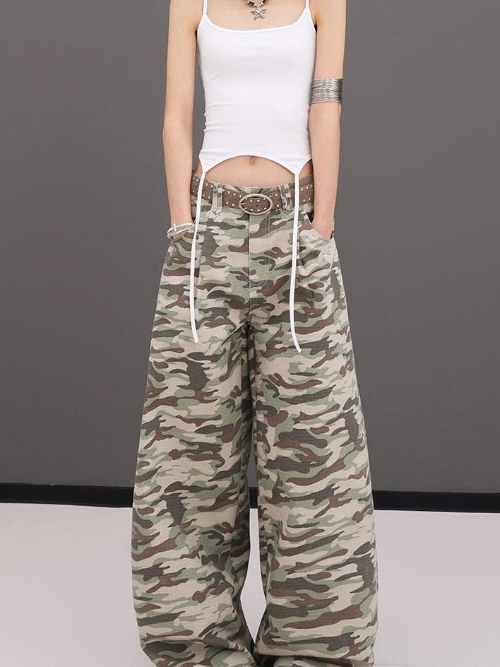 QIUQIU STUDIO Tall Camo Harem Paratrooper Pockets Zipper Fly Women&