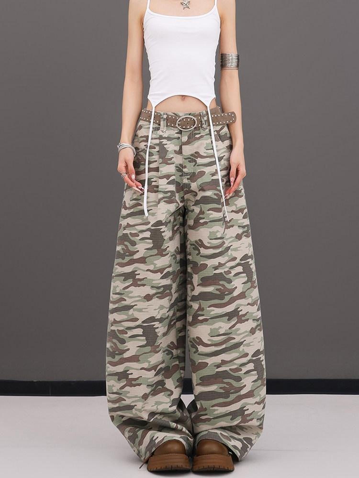 QIUQIU STUDIO Tall Camo Harem Paratrooper Pockets Zipper Fly Women&