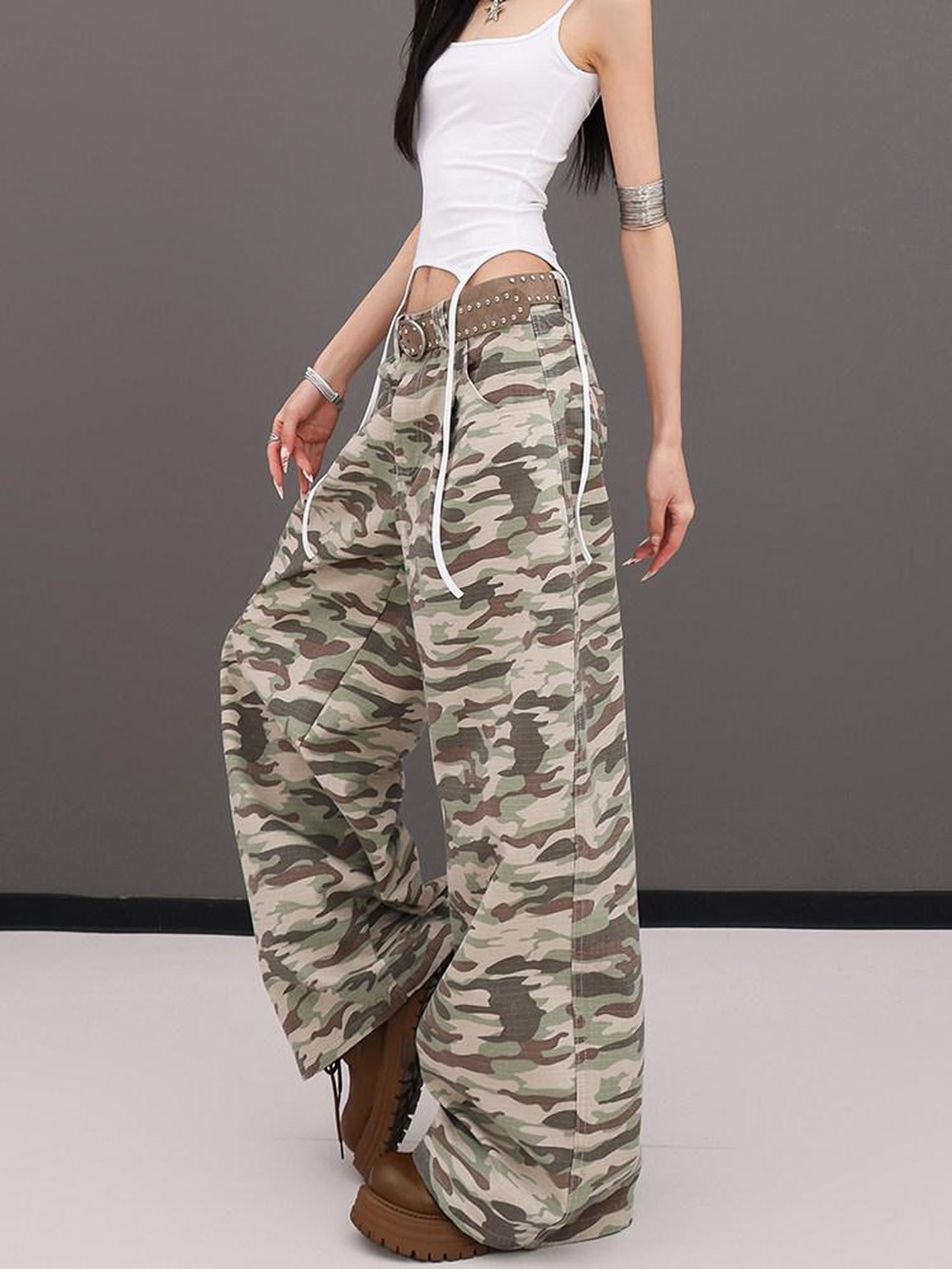 QIUQIU STUDIO Tall Camo Harem Paratrooper Pockets Zipper Fly Women&
