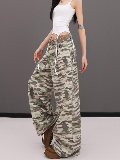 QIUQIU STUDIO Tall Camo Harem Paratrooper Pockets Zipper Fly Women&