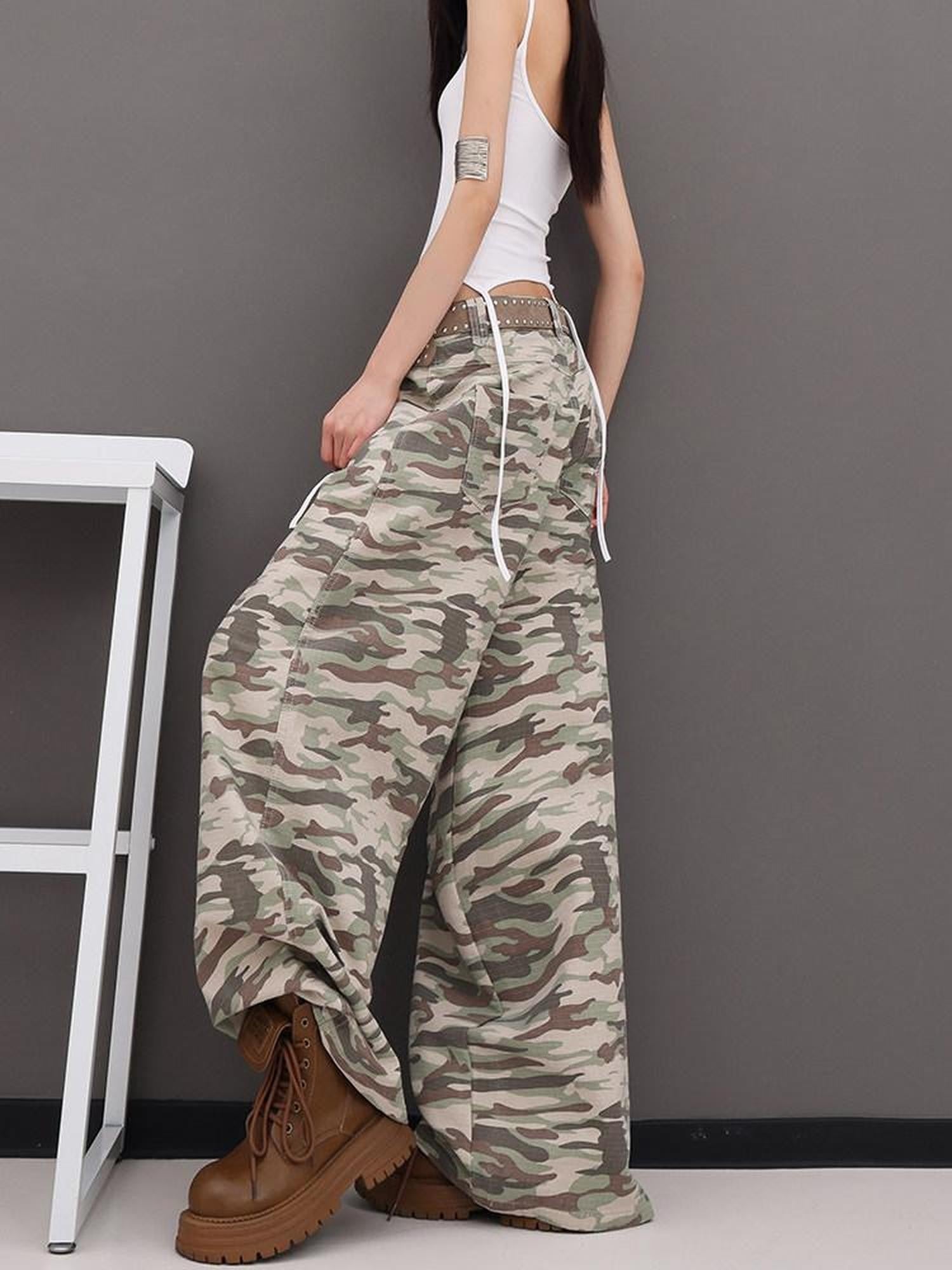 QIUQIU STUDIO Tall Camo Harem Paratrooper Pockets Zipper Fly Women&