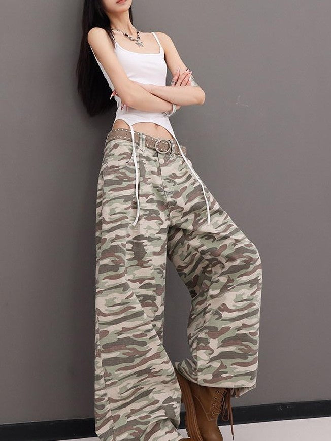QIUQIU STUDIO Tall Camo Harem Paratrooper Pockets Zipper Fly Women&