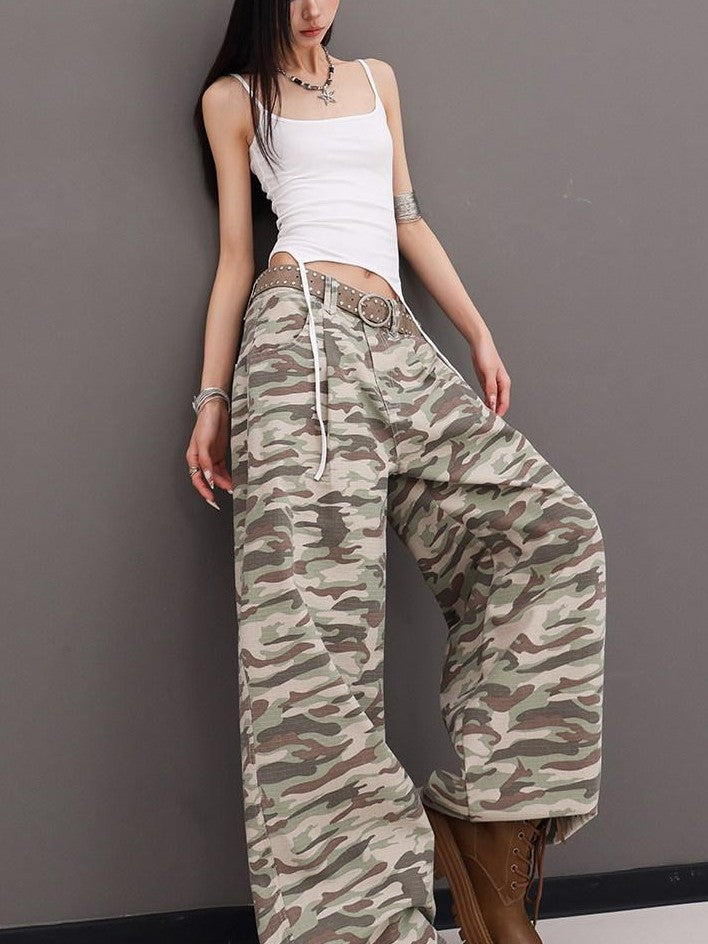 QIUQIU STUDIO Tall Camo Harem Paratrooper Pockets Zipper Fly Women&