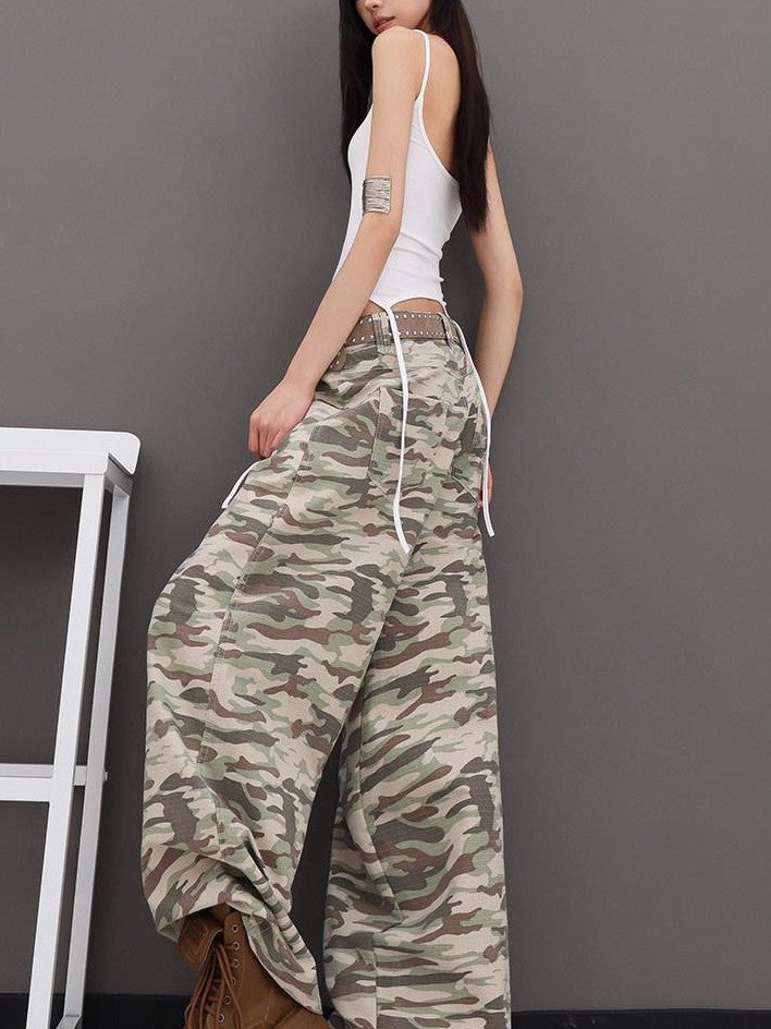 QIUQIU STUDIO Tall Camo Harem Paratrooper Pockets Zipper Fly Women&
