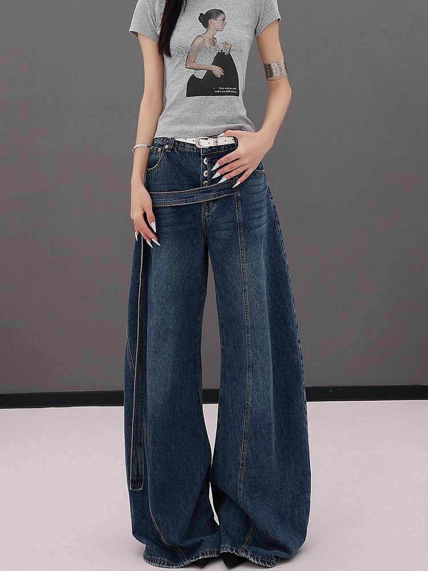 QIUQIU STUDIO Tall Elongated Curved Hem Tie Detail Waterwashed Women&