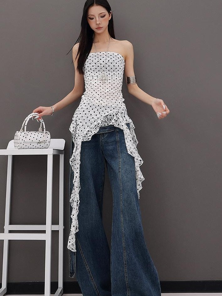 QIUQIU STUDIO Tall Elongated Curved Hem Tie Detail Waterwashed Women&