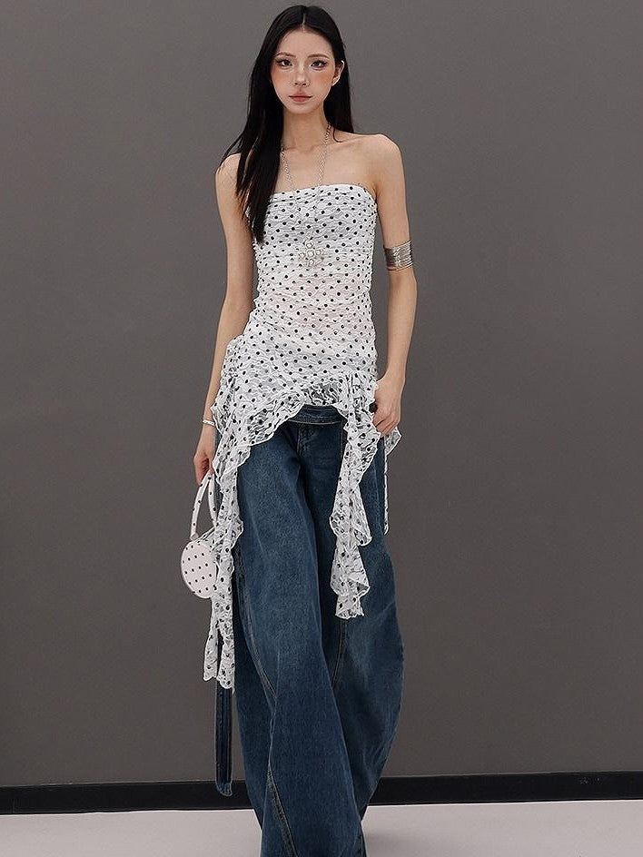 QIUQIU STUDIO Tall Elongated Curved Hem Tie Detail Waterwashed Women&