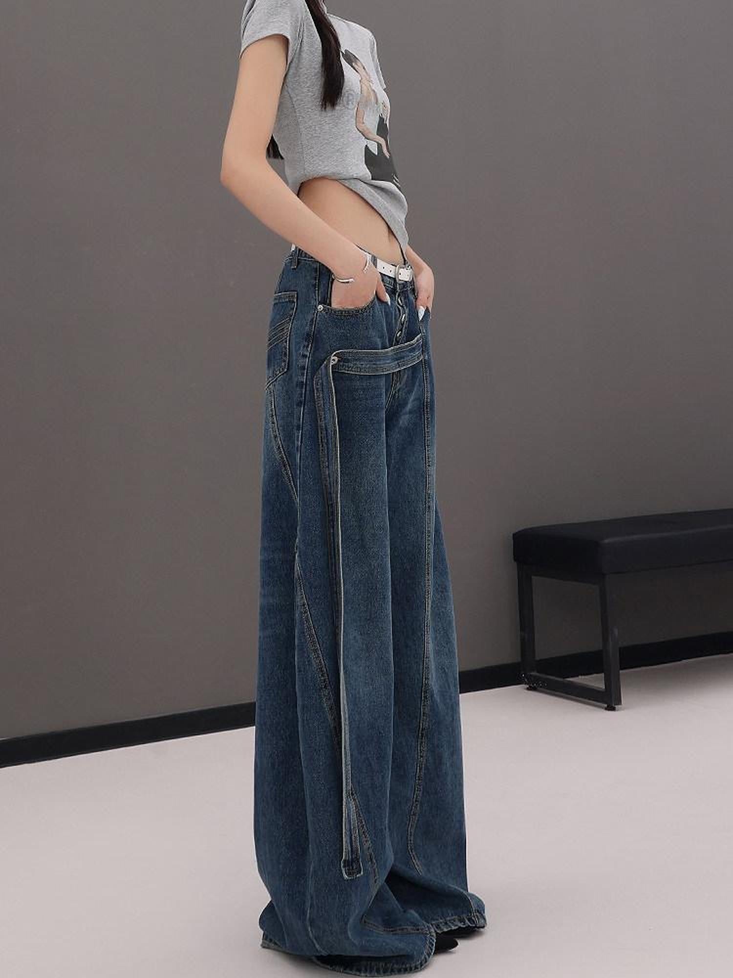QIUQIU STUDIO Tall Elongated Curved Hem Tie Detail Waterwashed Women&