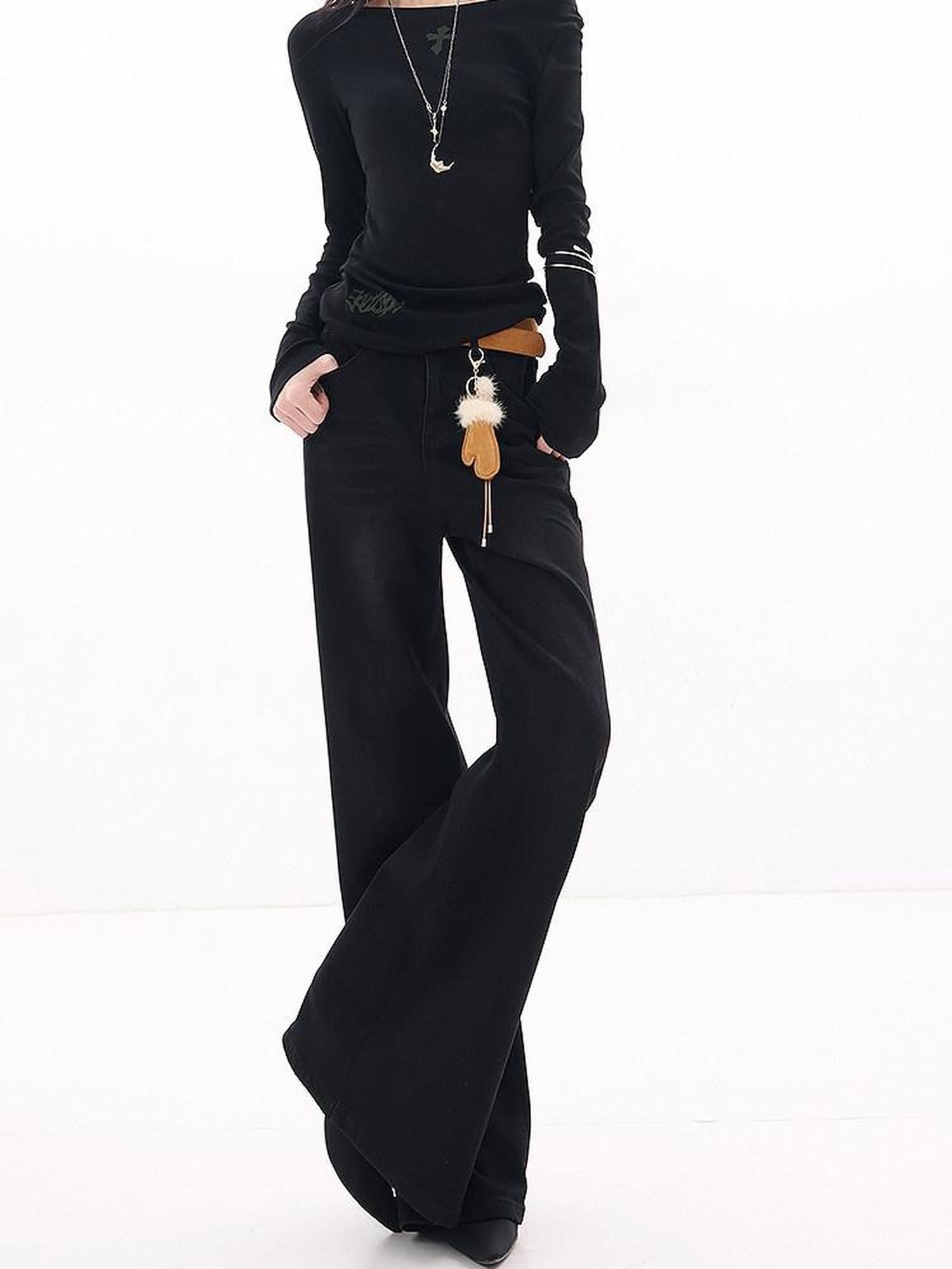 QIUQIU STUDIO Tall Extended Fleece Lined Wide Leg Pocket Women&