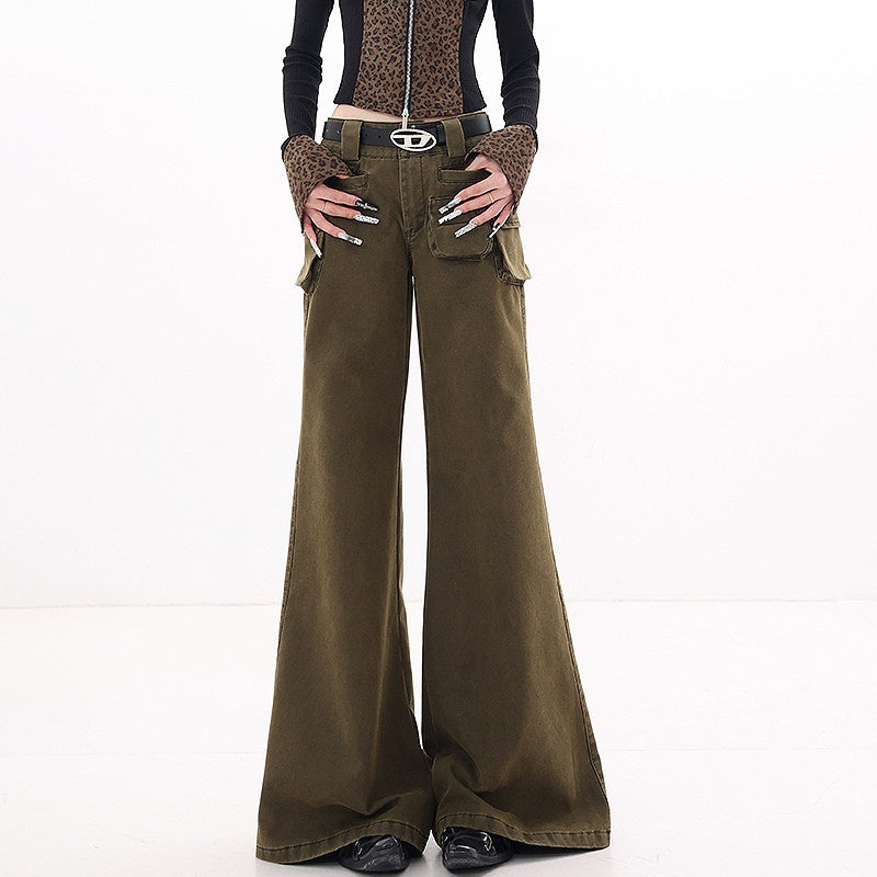 QIUQIU_STUDIO_Tall_Extended_Workwear_Cargo_Pockets_Micro_Flare_Loose_Women&