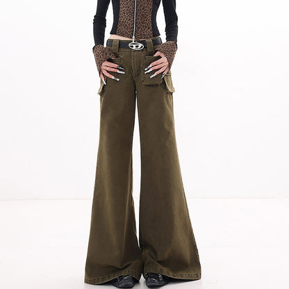 QIUQIU_STUDIO_Tall_Extended_Workwear_Cargo_Pockets_Micro_Flare_Loose_Women&