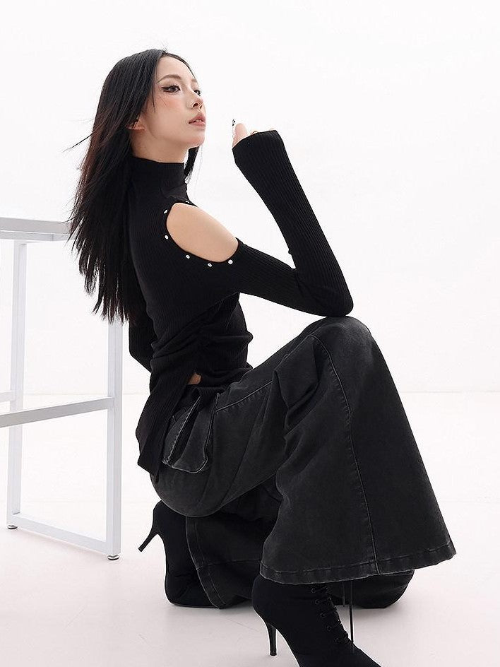 QIUQIU STUDIO Tall Extended Workwear Cargo Pockets Micro Flare Loose Women&