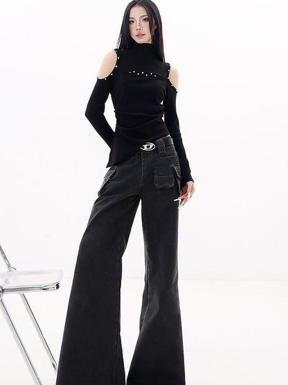 QIUQIU STUDIO Tall Extended Workwear Cargo Pockets Micro Flare Loose Women&
