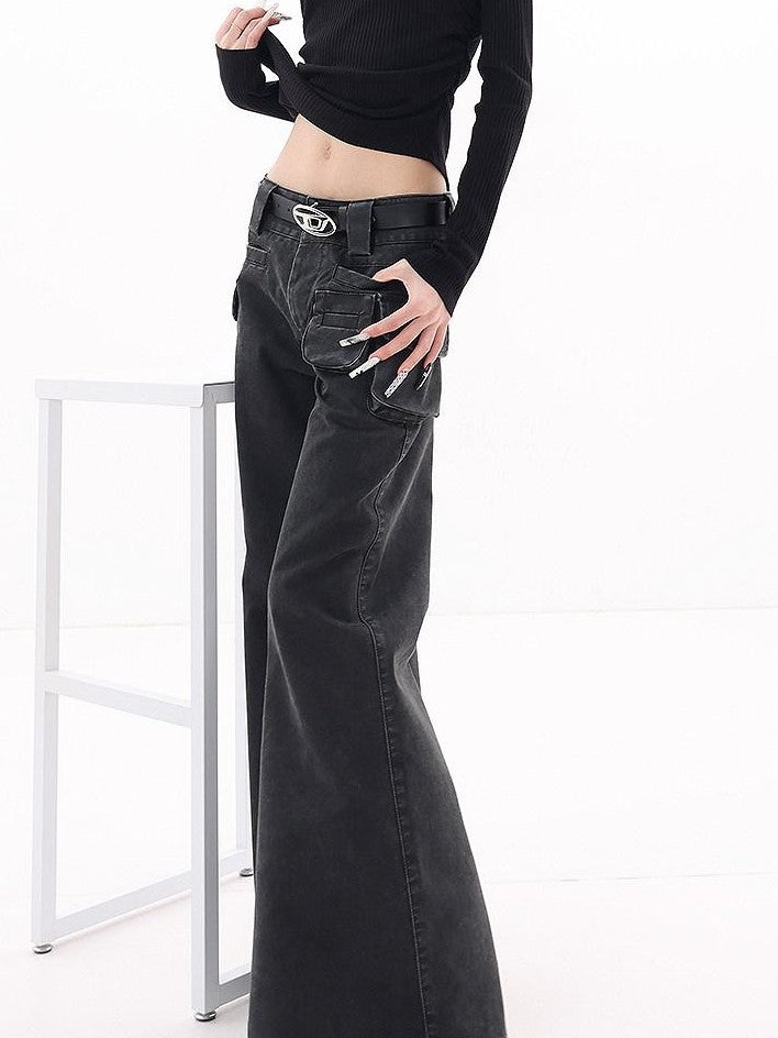 QIUQIU STUDIO Tall Extended Workwear Cargo Pockets Micro Flare Loose Women&