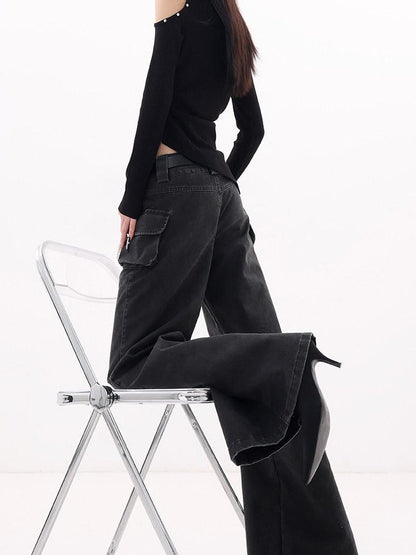 QIUQIU STUDIO Tall Extended Workwear Cargo Pockets Micro Flare Loose Women&