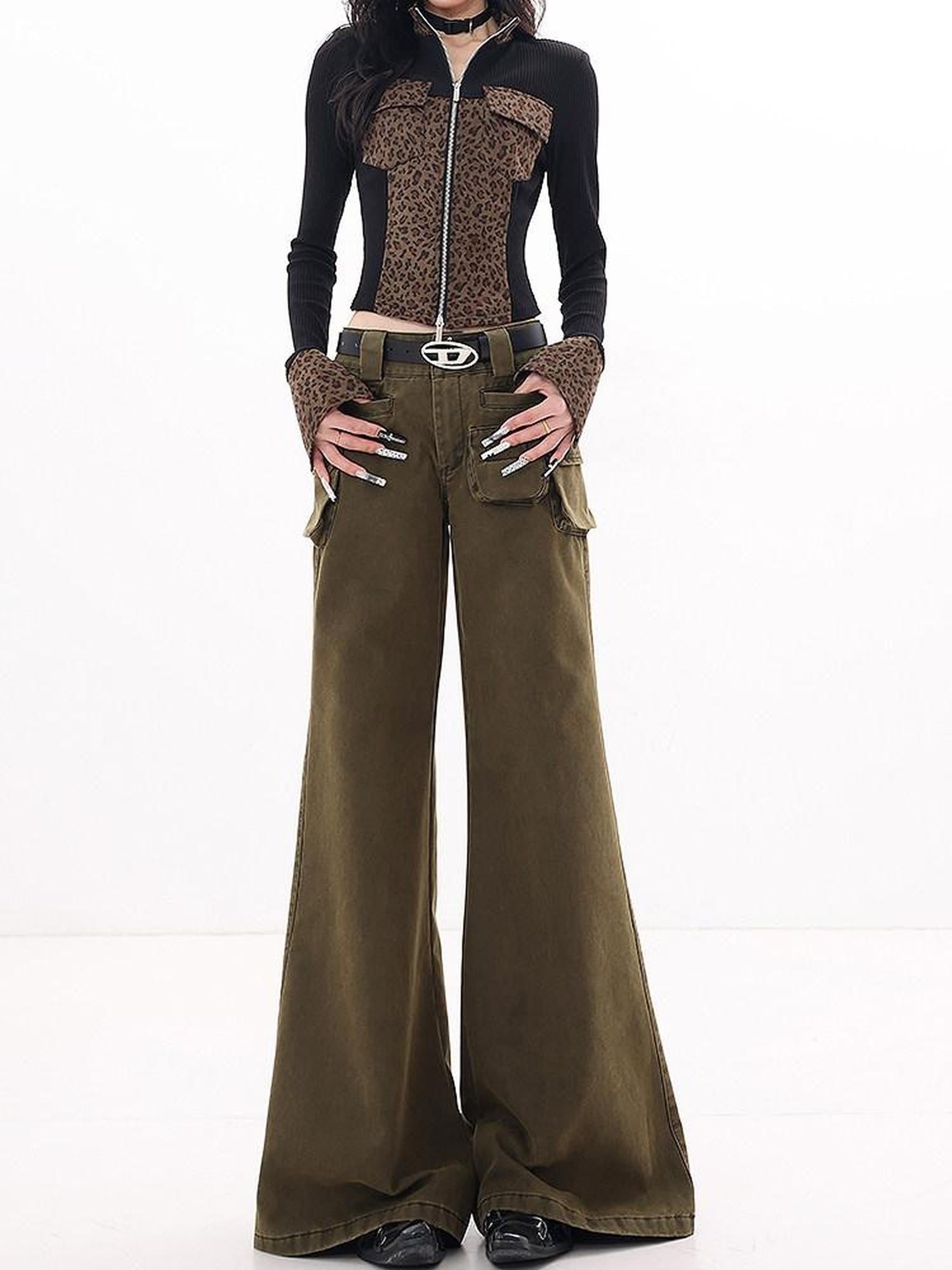 QIUQIU STUDIO Tall Extended Workwear Cargo Pockets Micro Flare Loose Women&