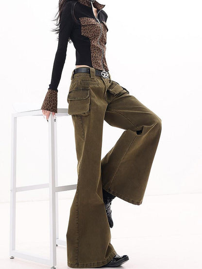 QIUQIU STUDIO Tall Extended Workwear Cargo Pockets Micro Flare Loose Women&