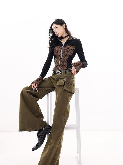 QIUQIU STUDIO Tall Extended Workwear Cargo Pockets Micro Flare Loose Women&