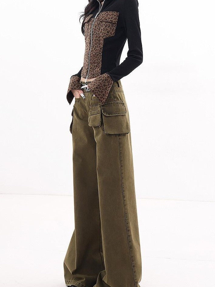 QIUQIU STUDIO Tall Extended Workwear Cargo Pockets Micro Flare Loose Women&