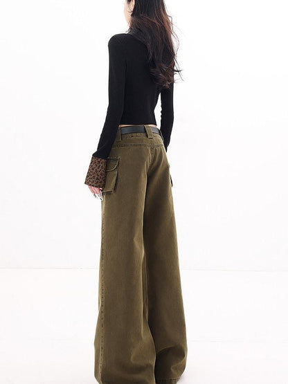 QIUQIU STUDIO Tall Extended Workwear Cargo Pockets Micro Flare Loose Women&