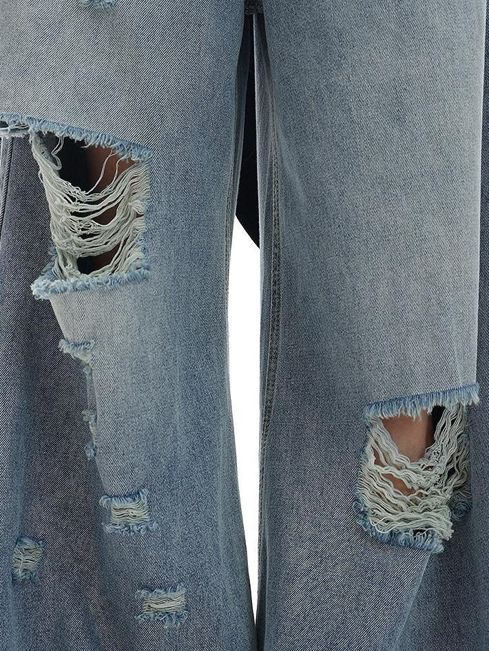QIUQIU STUDIO Tall Extra Long Blue Ripped Micro Flare Women&