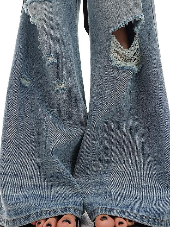 QIUQIU STUDIO Tall Extra Long Blue Ripped Micro Flare Women&