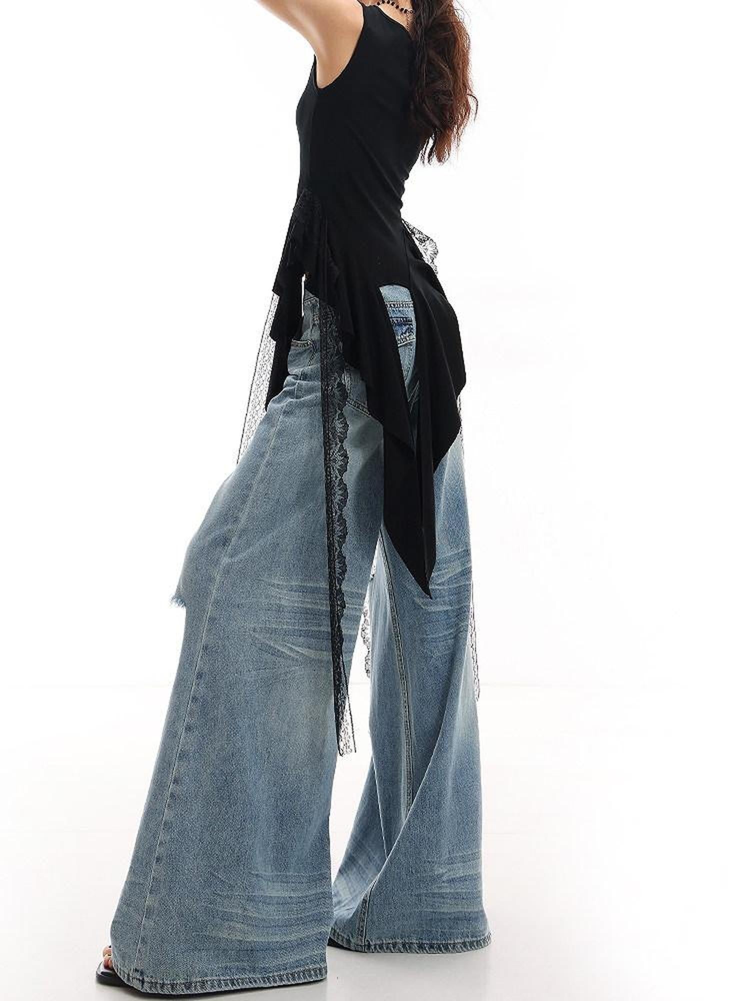 QIUQIU STUDIO Tall Extra Long Blue Ripped Micro Flare Women&
