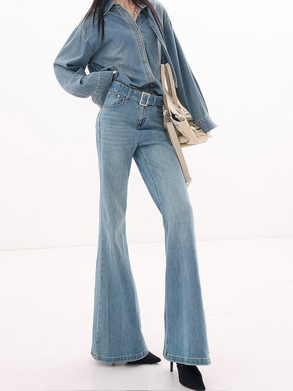 QIUQIU STUDIO Tall Extra Long Faded Stonewash Slimming Women&