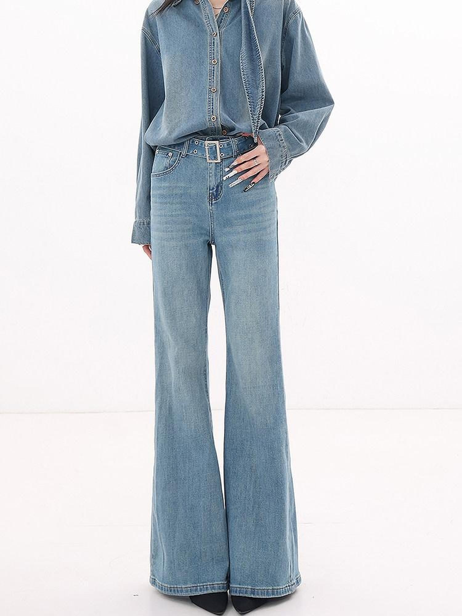 QIUQIU STUDIO Tall Extra Long Faded Stonewash Slimming Women&