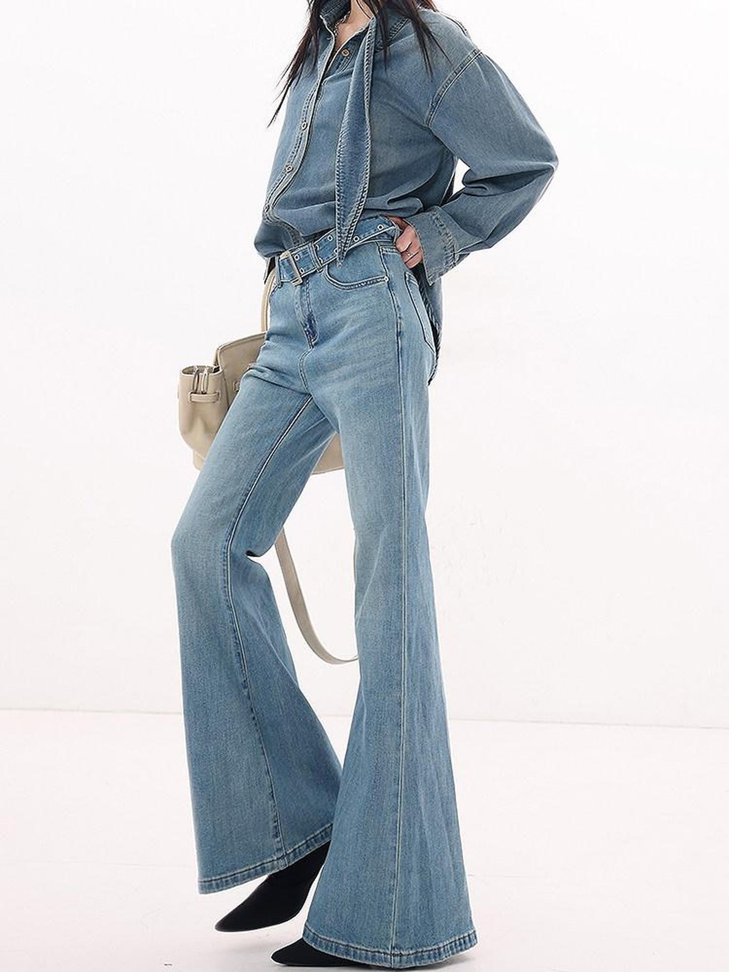 QIUQIU STUDIO Tall Extra Long Faded Stonewash Slimming Women&