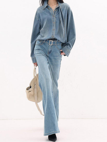 QIUQIU STUDIO Tall Extra Long Faded Stonewash Slimming Women&