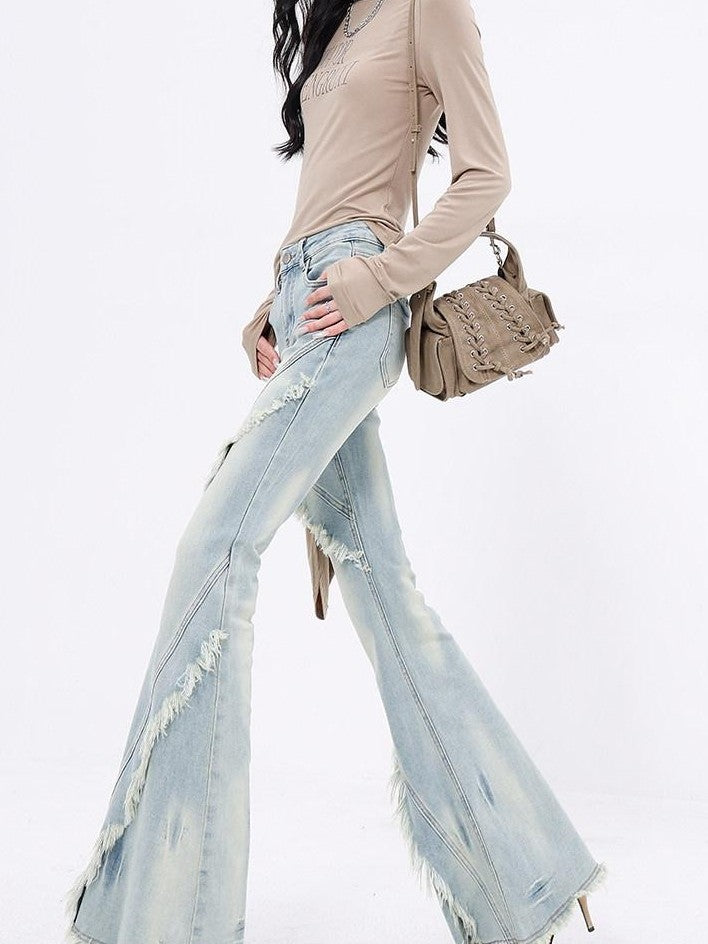 QIUQIU STUDIO Tall Extra Long Frayed Hem Slight Stretch Women&