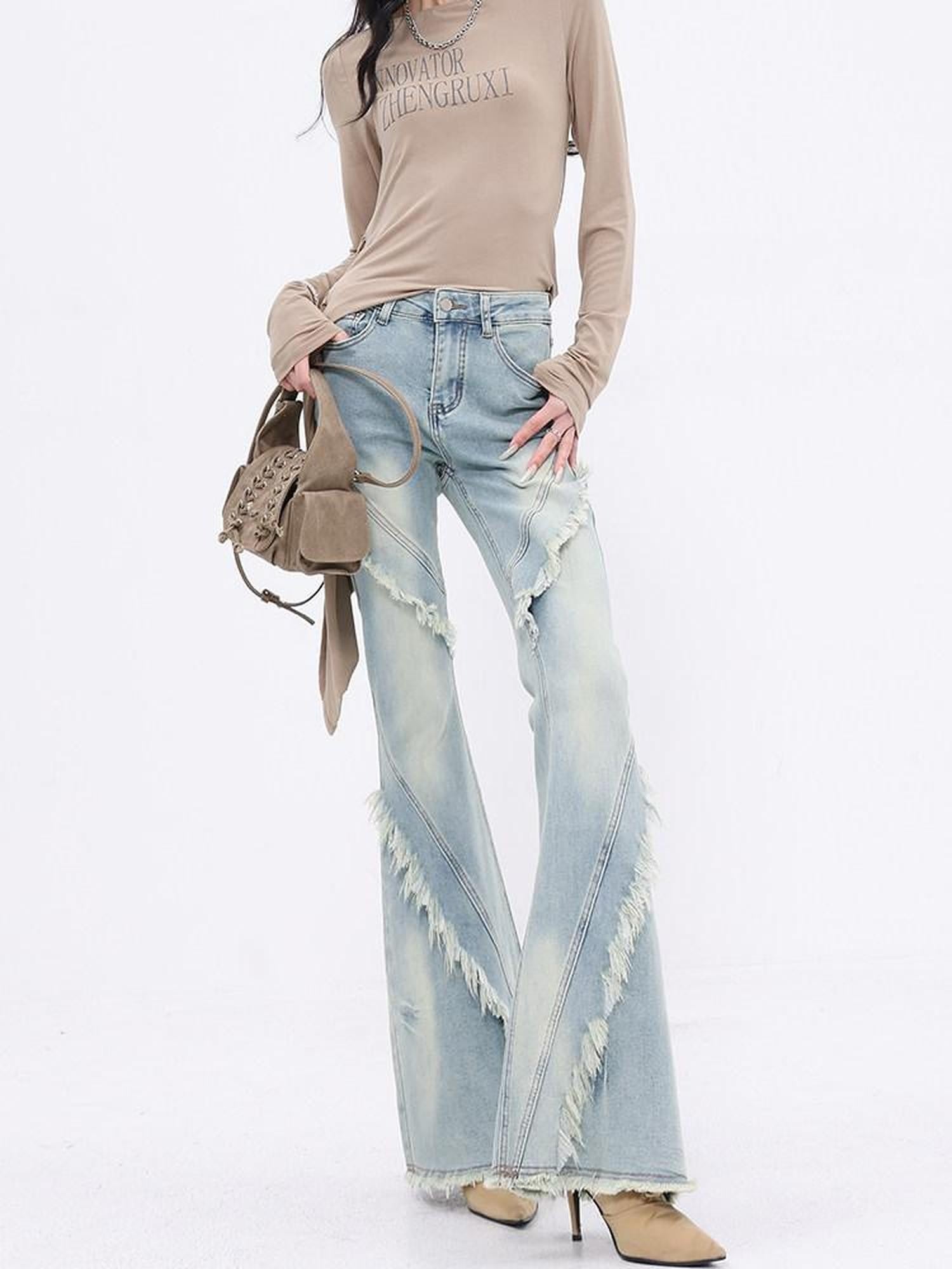 QIUQIU STUDIO Tall Extra Long Frayed Hem Slight Stretch Women&